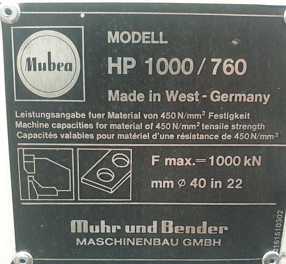 Gebraucht Lochstanze Mubea HP 1000