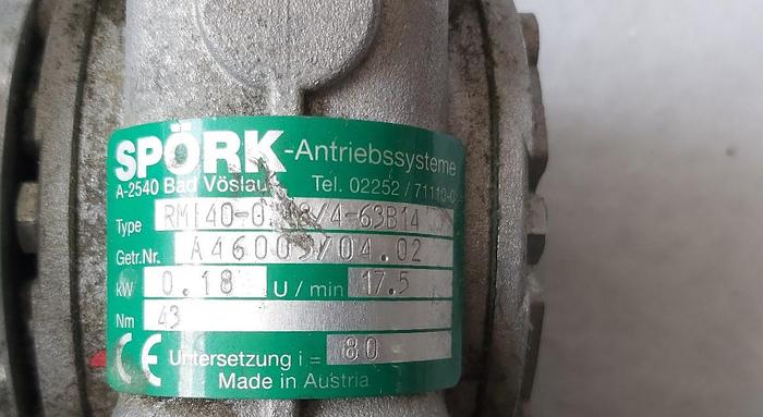 Usado Winkelgetriebemotor, RMI40-0.18/4-63B14, 17,5 U/Min., Spörk,  gebraucht