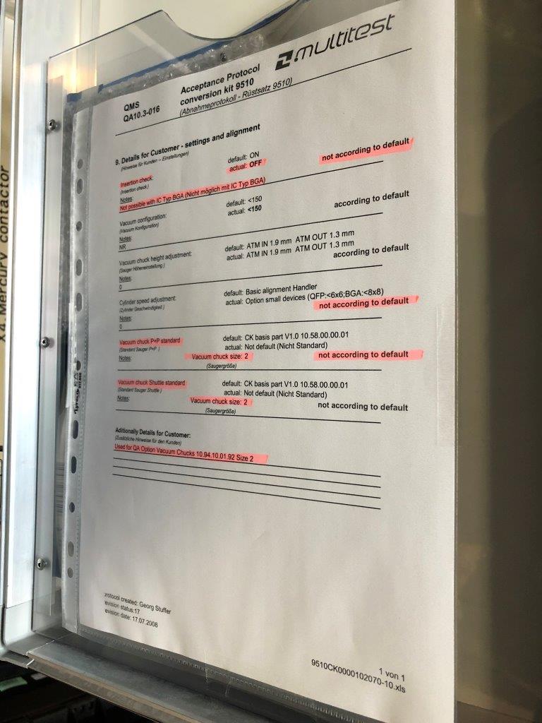 Used Multitest 120 BGA 7x7mm Test Handler Kit for MT9510