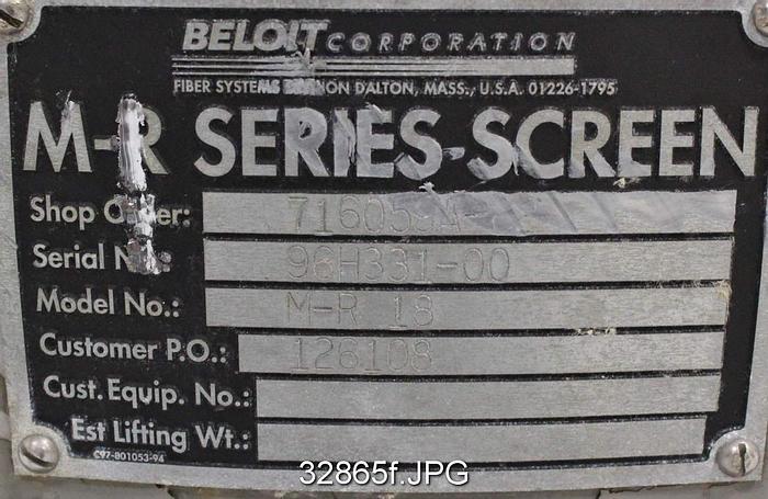 Used Beloit MR-18 Pressure Screen #32865