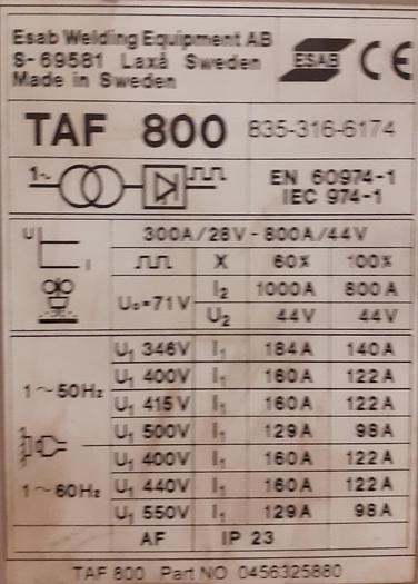 Usado Máquina de soldar ESAB TAF 800 AC