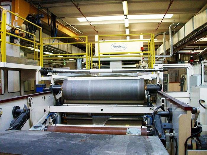Used 2004 Nonwoven - Hot melt application complete line (unwinder, Hot melt coater, surface inspection, rewinder, packaging)