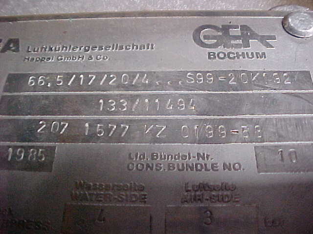 1985 CHARGE AIR COOLER GEA DEUTZ SBVM628 NEW!