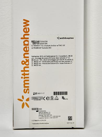 SMITH & NEPHEW, 72200758 TWINFIX TI 6.5 SUTURE ANCHOR WITH (2) 38" ULTRABRAID SUTURES (#2)
