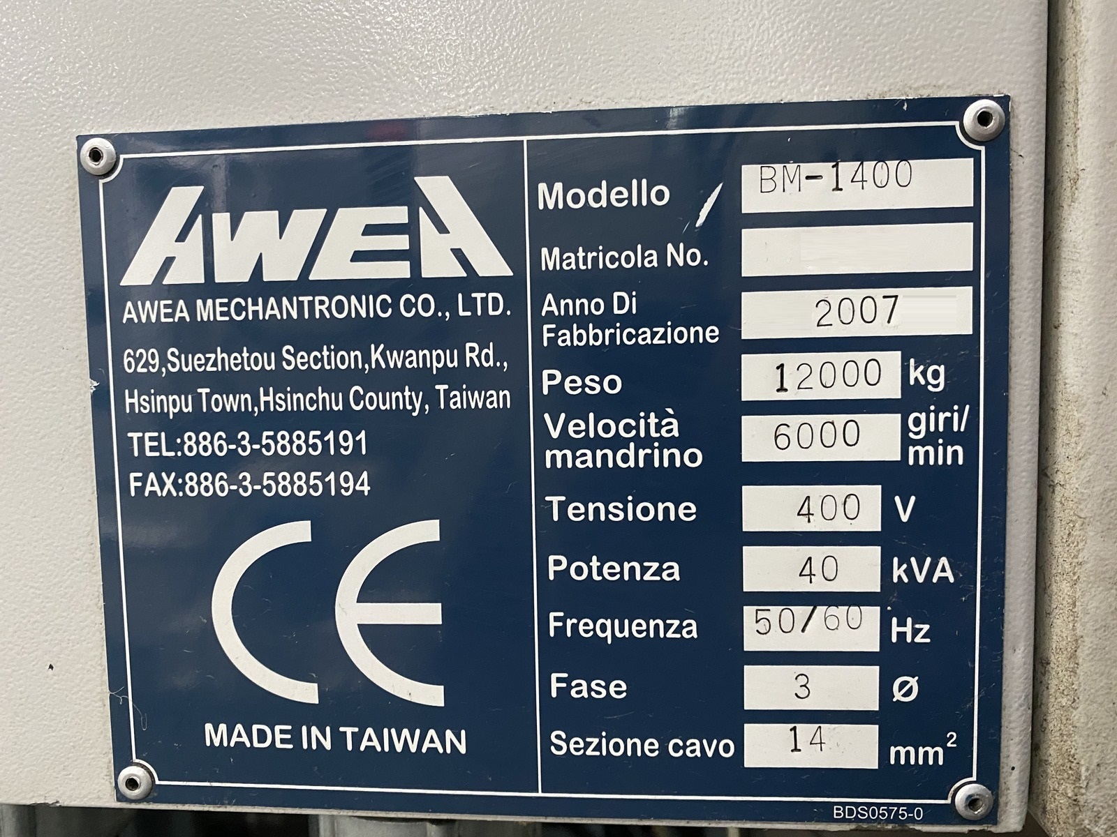 Refurbished 2007 AWEA BM-1400