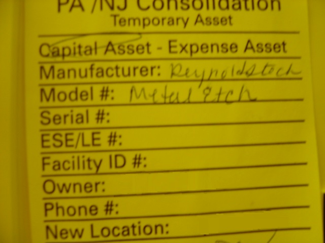 Used Reynoldstech Plastic Metal-Etch Wet Bench