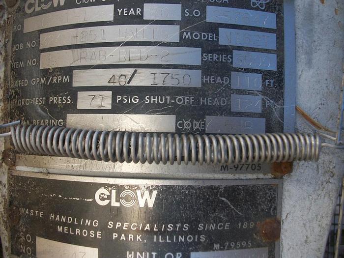 Used Pump, Sump, 7.5 HP, Clow, 316 S/st, 40 GPM, Mdl V-162T (2) #S741520