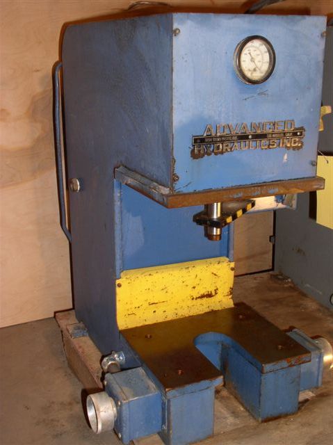 Used 2 Ton Advanced Hydraulics Gap Frame Press; 10" x 12" BA; 4" - 6" Str; Bench Model; $1,850