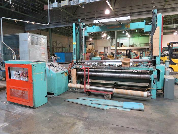 Used 96" CAMERON TWO DRUM SLITTER REWINDER 50" DIAMETER ROLL - PENDING SALE