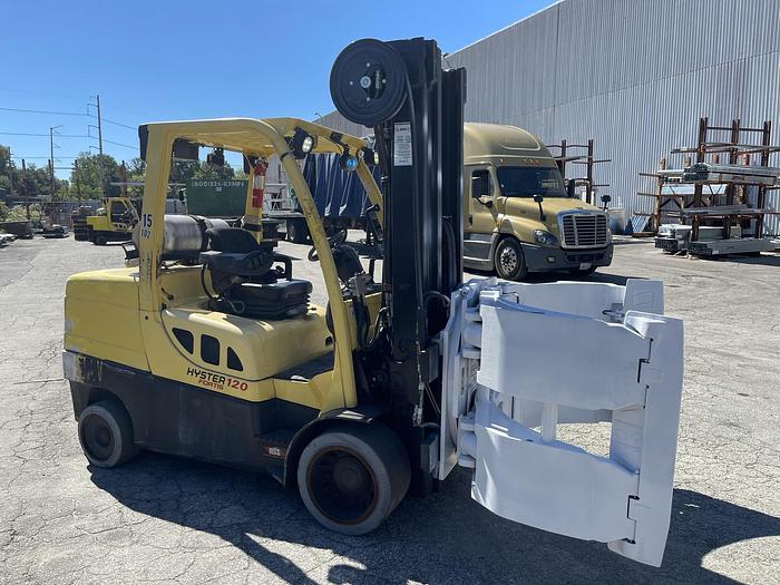 Used 12,000 POUND HYSTER MODEL S120FT ROLL CLAMP FORKLIFT WITH 60" CASCADE CLAMP