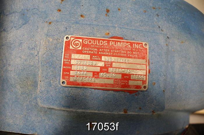 Used Goulds 3180 Pump, 8X10X16, Ductile Iron Casing, Iron Stuffing Box, Stainless Steel Impeller, Stainless Steel Suction Side Plate, Approx 14-3/4" Impeller #17053