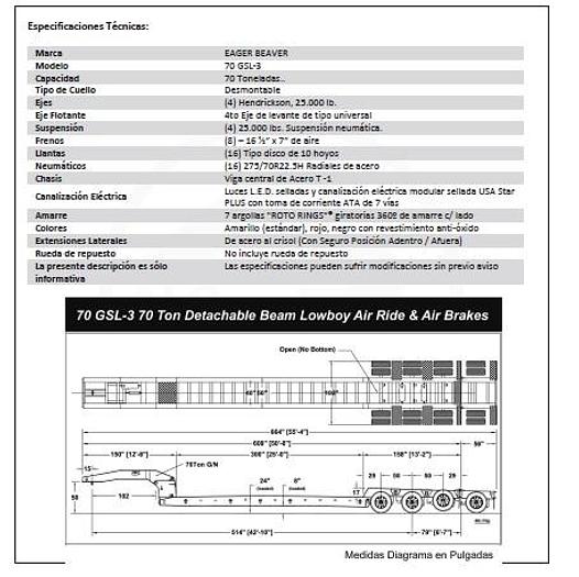 Usado CAMA BAJA EAGER BEAVER  7069/3 70 TONELADAS 2012