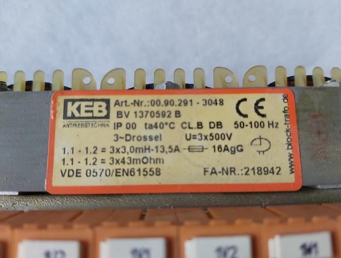 Trafo / Drossel, 00.90.291.3048, KEB, 4 KW, 3x500V, neuwertig