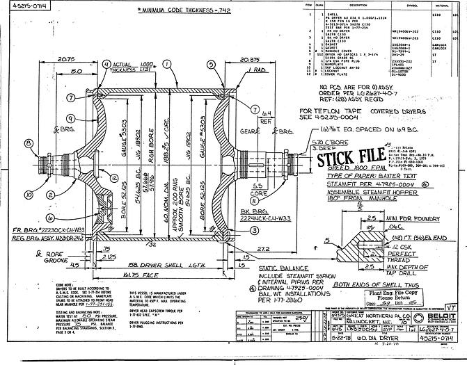 Used Beloit  Dryers, 60" Dia X 158" Face, 75 Psi Working Pressure, Asme Coded, With Anti-Friction Bearings, Framing, Gears, Steam Joints, Felt Stretches & Guides #23014