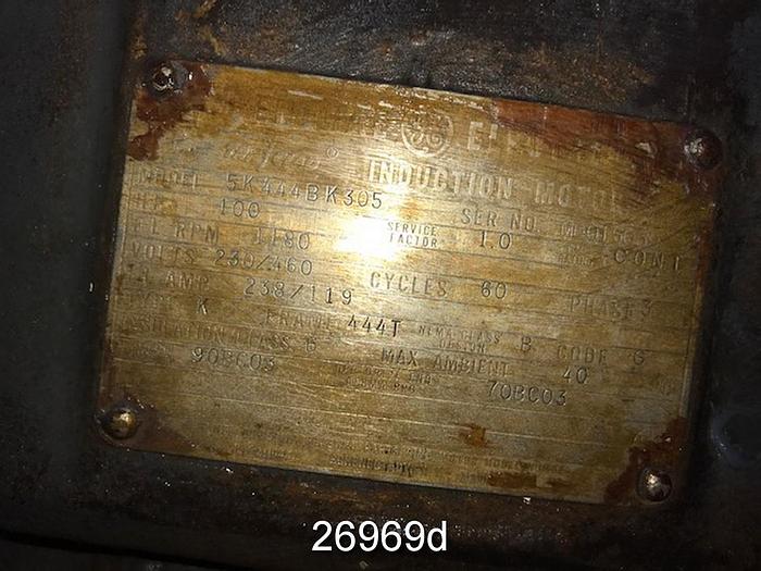 Used General Electric 5K444BK305 General Electric, 100 Hp, 444T Frame, 1180 Rpm, 230/460 Volts Motor, 60 Cycle. #26969