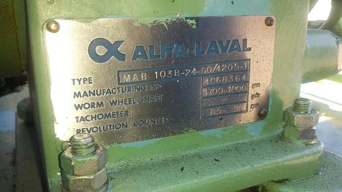 Used Centrifuge, Disc, Batch, Solid Wall, Alfa Laval, MAB-103B, A #S739868