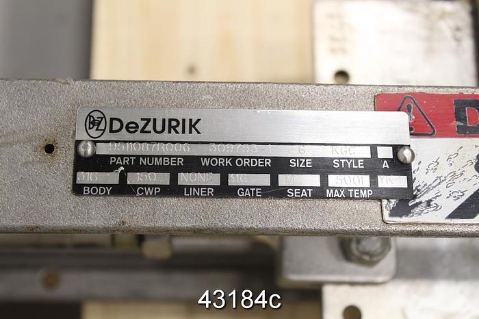 Used Dezurik 6" Air Operated Knife Gate Valve #43184