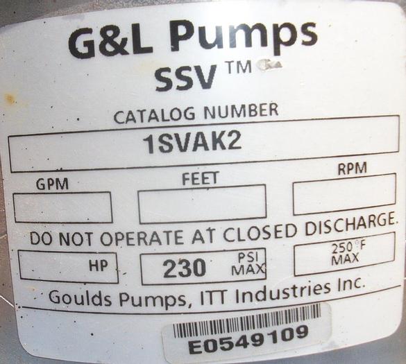 Used Pump, Centrif., 0.5 HP, 304 S/st, 1" In/Out, Goulds, 15 GPM #S741764