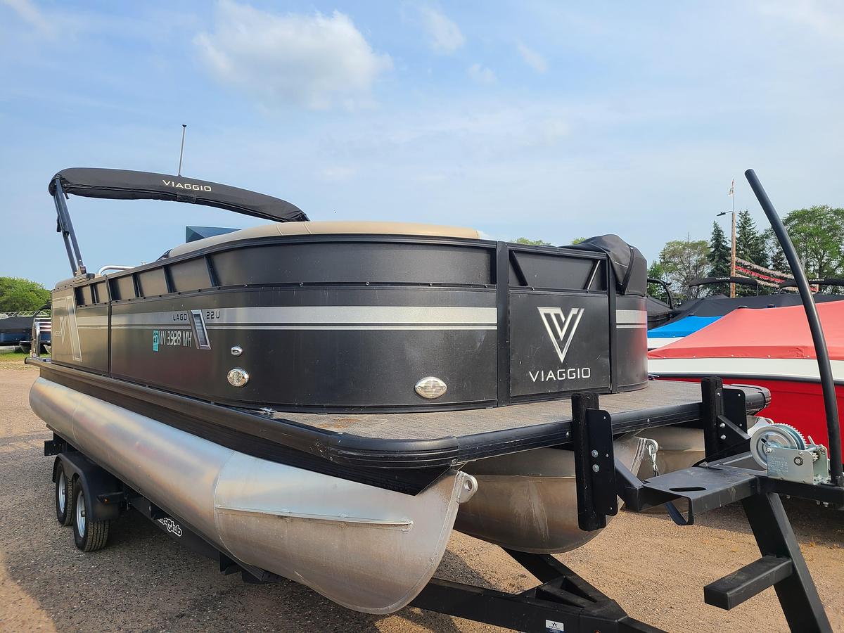 Used 2022 Viaggio Lago 22U Tritoon With 150HP Suzuki Motor & Yacht Club Trailer