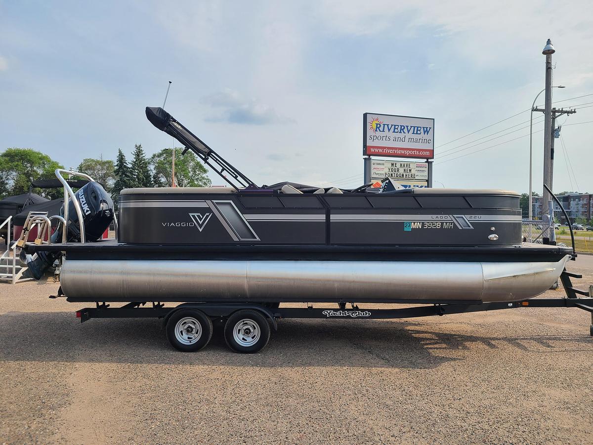 Used 2022 Viaggio Lago 22U Tritoon With 150HP Suzuki Motor & Yacht Club Trailer