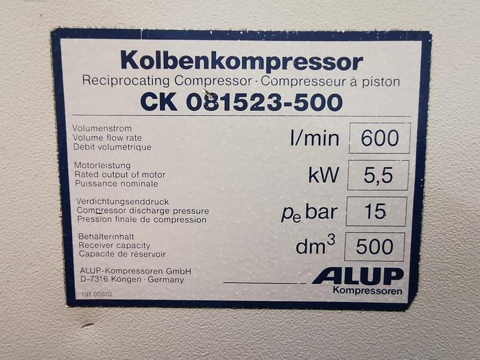 Gebraucht Kolbenkompressor ALUP Model CK 051522 - 500