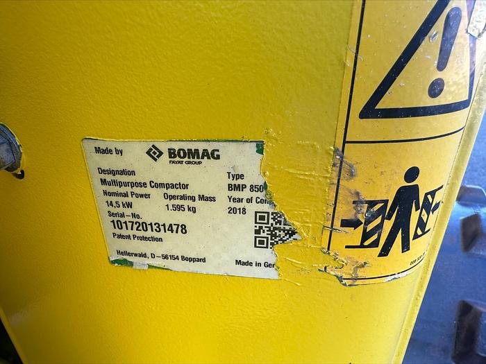 Used 2018 Bomag BMP 8500 Wireless Trench Compactor Vibratory Diesel Roller Wacker 278 Hours