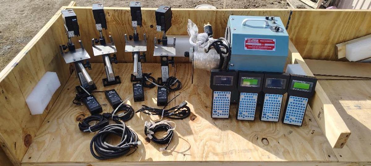 Used Sealed Air Shanklin Selvage Winder 01/10 W 80" Conveyor W 4 Ink Coders & Mini Mover Conveyors