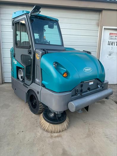 Used Tennant S30 LPG Ride On Sweeper Pick Up Broom Enclosed Cab w Heat AC