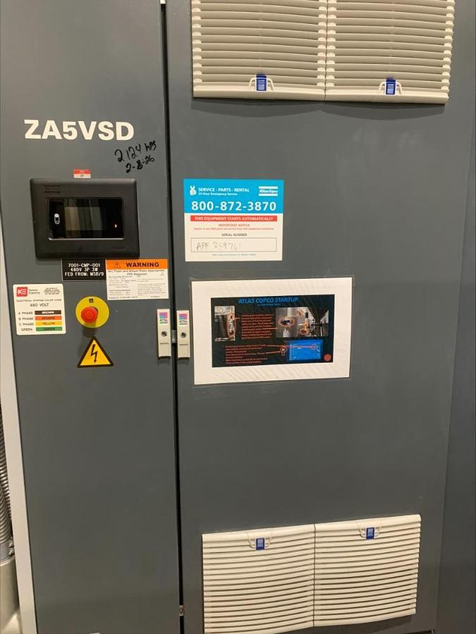 Used 2022 Atlas Copco ZA5VSD Oil Free VSD Rotary Screw Air Compressor 2124 Hrs 335 HP
