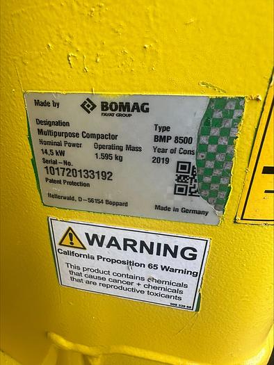 Used 2019 Bomag BMP 8500 Wireless Trench Compactor Vibratory Diesel Roller Wacker 311 Hrs