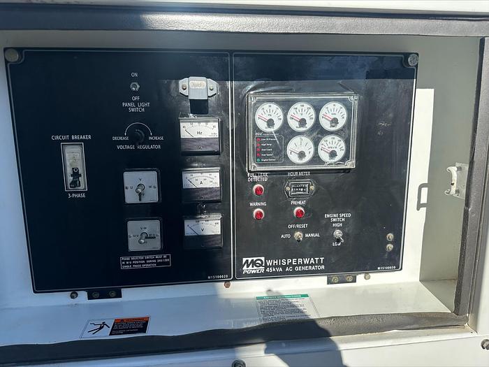 Used MQ MultiQuip WhisperWatt 45 KVA 36 Kw towable generator DCA-45SSIU4F 2163 HRS