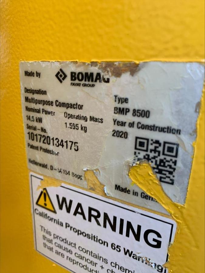 Used 2020 Bomag BMP 8500 Trench Compactor Vibratory Roller Wacker Tamper