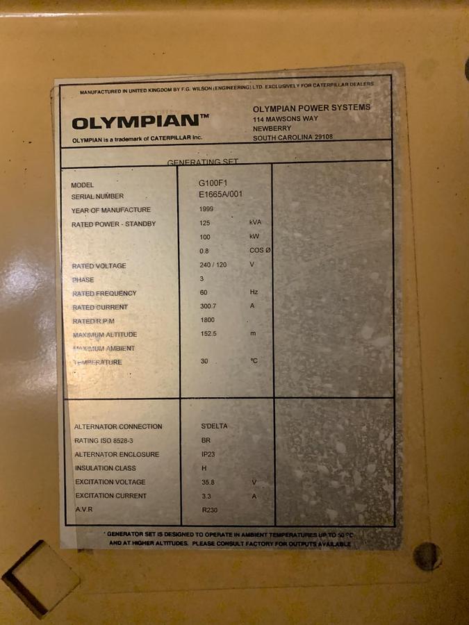 Used Caterpillar Cat Olympian G100F1 Natural Gas Propane 100 Kw Standby Generator 810