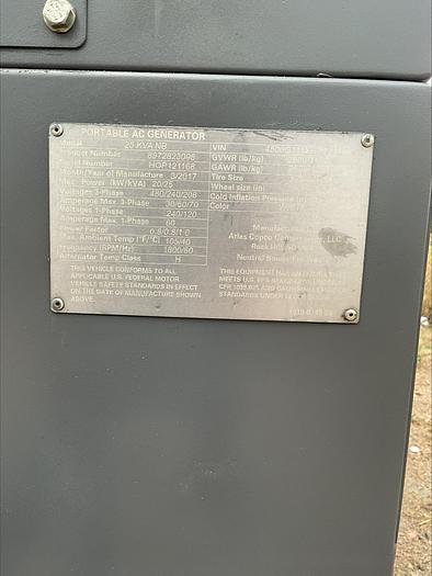 Used 2017 Atlas Copco QAS 25 20 Kw Isuzu Diesel Towable Generator MQ Whisperwatt