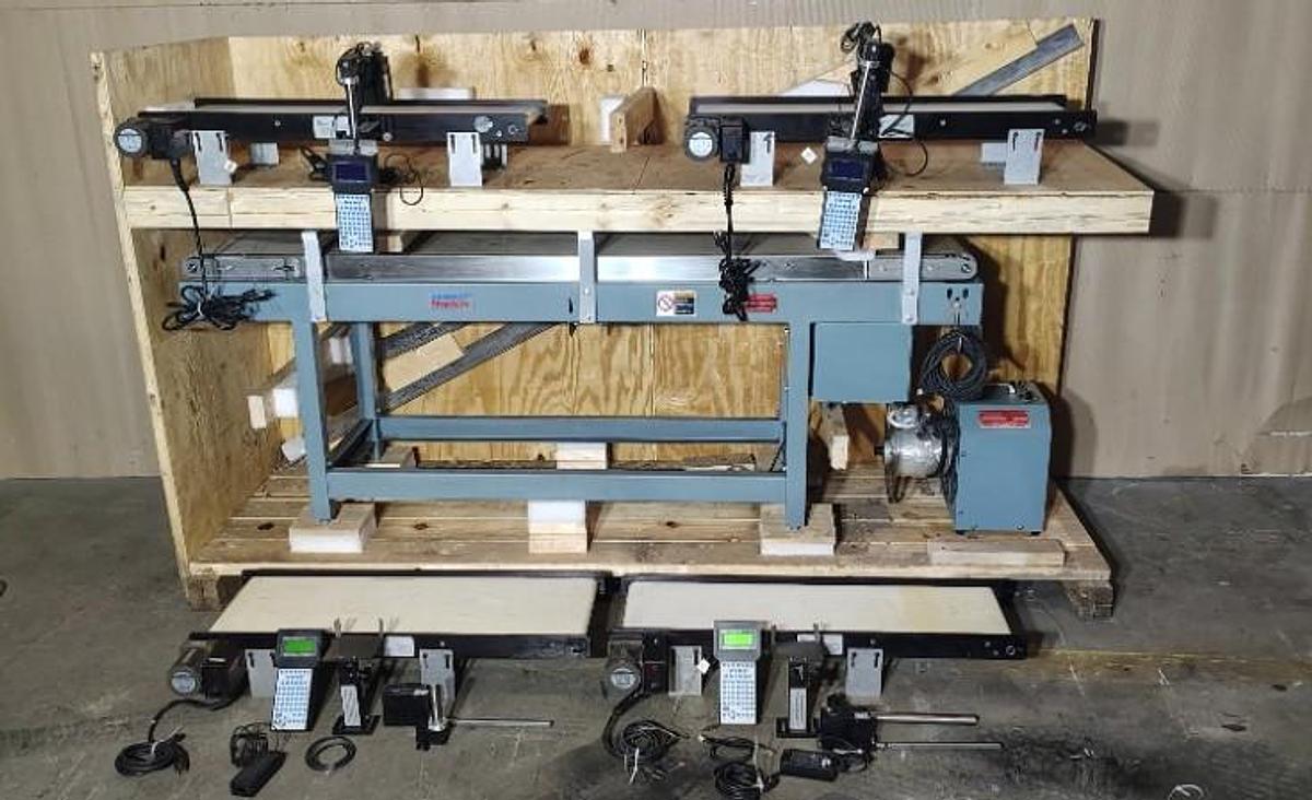 Used Sealed Air Shanklin Selvage Winder 01/10 W 80" Conveyor W 4 Ink Coders & Mini Mover Conveyors