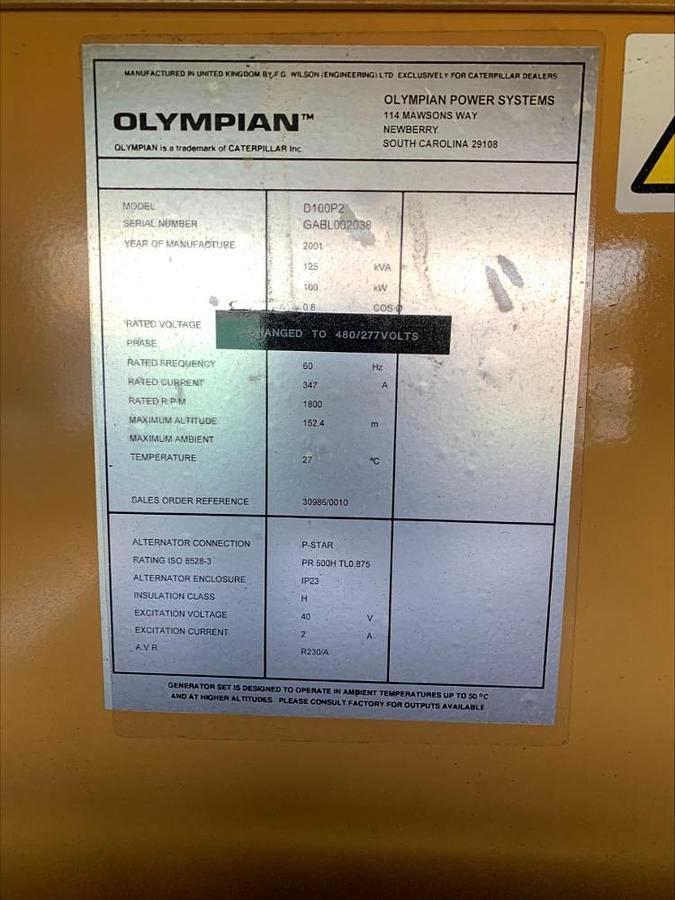 Used Cat Caterpillar Olympian D100P2 Diesel 100 Kw Standby Generator 538 Hrs