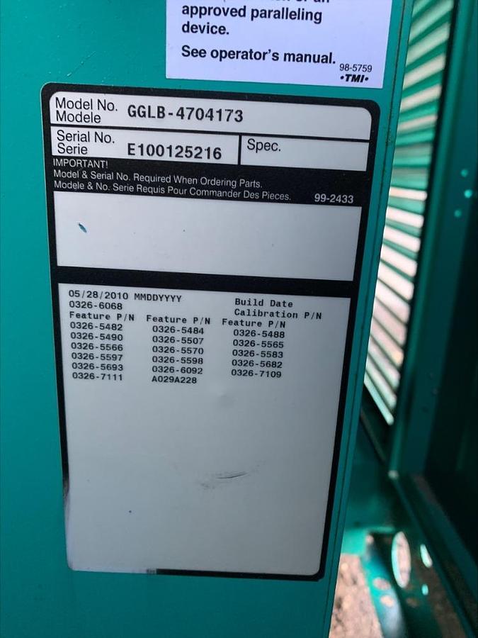 Used 2010 Cummins Onan GGLB 150 Kw Natural Gas or Propane Standby Generator