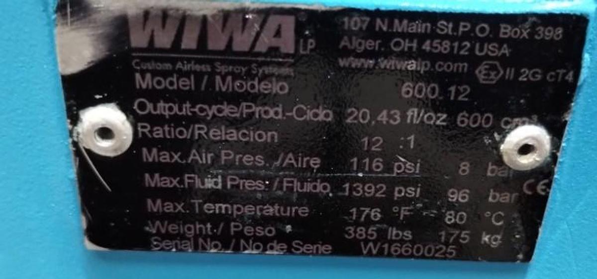 Used WIWA Thick Film Mortar Epoxy Cement Slurry Fire Protection Pump 600.12 12:1 Ratio