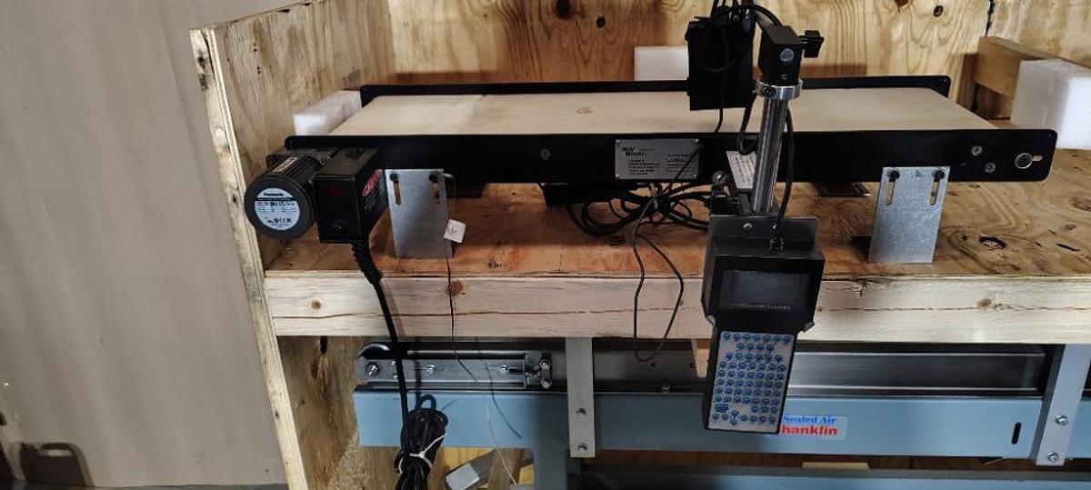 Used Sealed Air Shanklin Selvage Winder 01/10 W 80" Conveyor W 4 Ink Coders & Mini Mover Conveyors