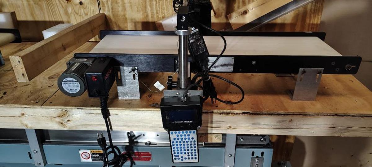 Used Sealed Air Shanklin Selvage Winder 01/10 W 80" Conveyor W 4 Ink Coders & Mini Mover Conveyors