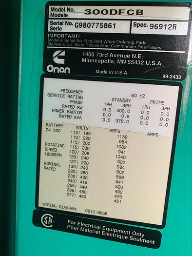 Used Cummins Onan 300 DFCB 300 Kw Diesel Standby Generator SUPER CLEAN! 855 HOURS!