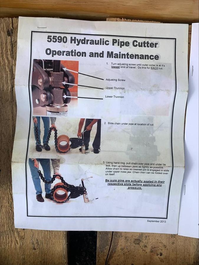 Used Wheeler Rex 5590 Hydraulic Soil Pipe Cutter Cutting Cast Concrete Tile 6"-36"