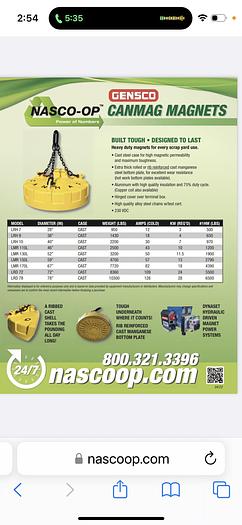 Used Gensco CanMag LMR-130-L 52" Lifting Scrap Metal Magnet 230v DC