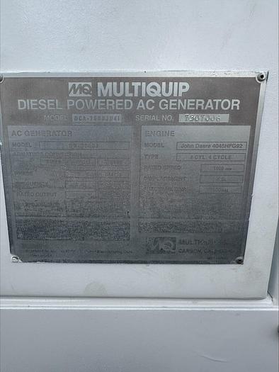 Used MQ MultiQuip WhisperWatt 70 KVA 56 Kw towable generator DCA-70SSIU4F 5259 HRS
