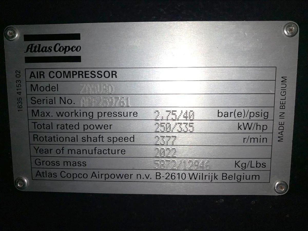 Used 2022 Atlas Copco ZA5VSD Oil Free VSD Rotary Screw Air Compressor 2124 Hrs 335 HP
