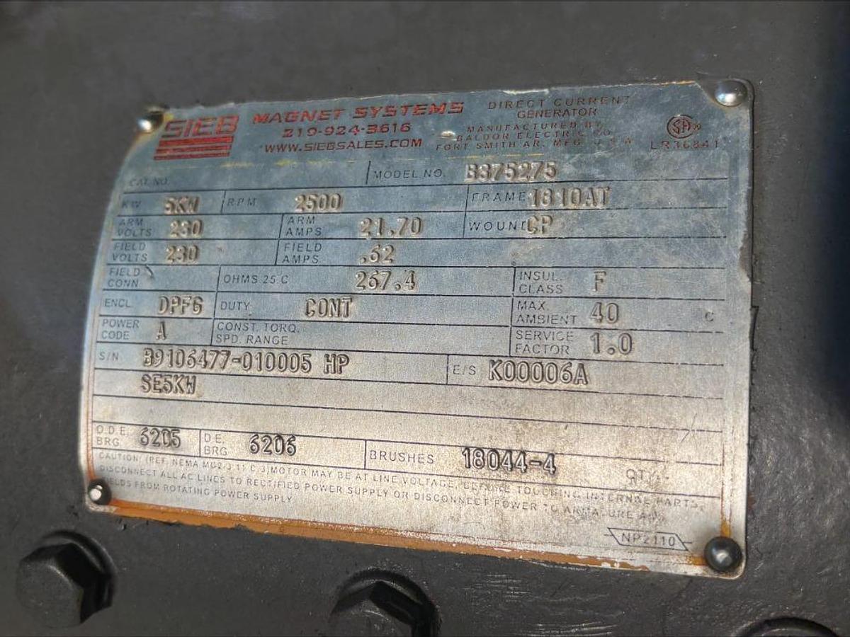 Used Sieb SE300 Scrap Lifting Lift Magnet System w Generator / Hubbell Controller