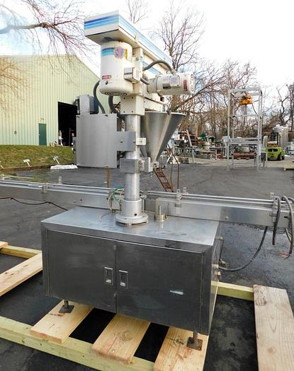 Used MATEER "NEOTRON" AUTOMATIC POWDER FILLER - MODEL 33A WITH CONVEYOR (#9865)