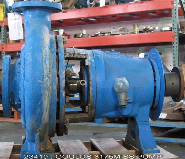 Used Goulds 3175 Pump, 3175M, 6X8X18, 5-Vane Impeller, 16" Impeller Diameter, Ss Casing, Ss Impeller, Ss Stuffing Box, Ss Suction Side Plate, Packing #23410