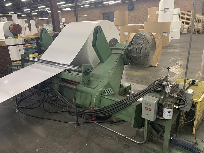 Used 72" WIDE POWELL SHAFTLESS FLOOR PICK UP UNWIND STAND - PENDING SALE