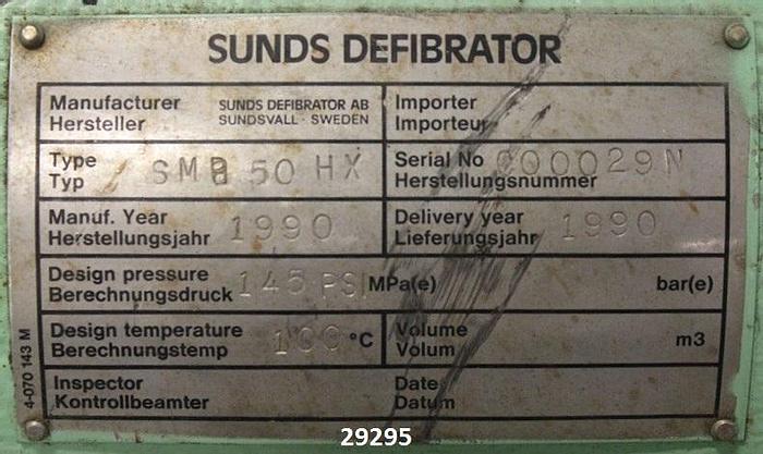 Used Sunds SMB-50 HX Defibrator Mixer #29295